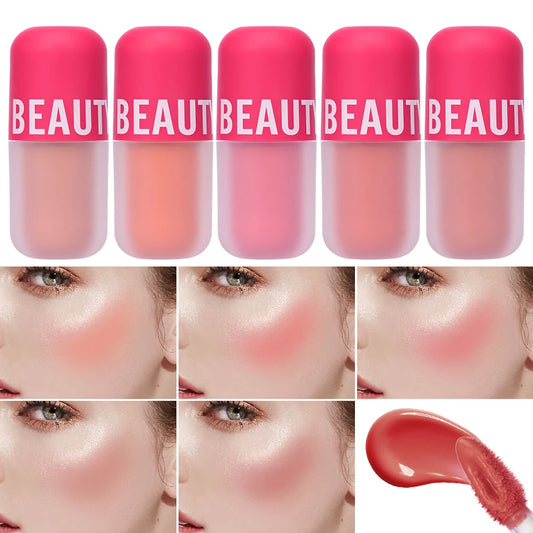 Beauty Glazed Liquid Blush 5 Colors Smooth Velvet Matte Pink Blusher Natural Easy To Smudge,Waterproof,And Long Lasting
